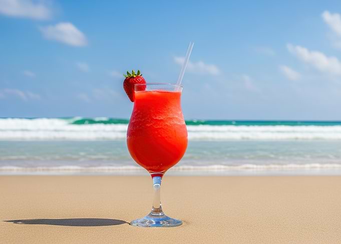 Strawberry cocktail on a beach