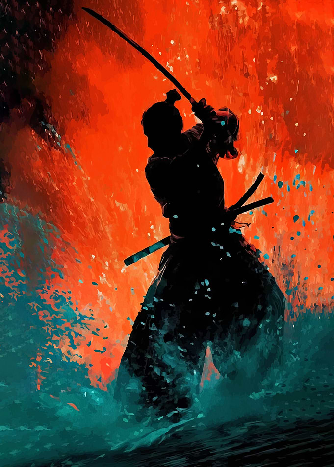 Samurai Warrior in Fiery Battle