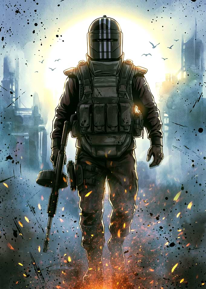 Soldier with Machine Gun in War Zone