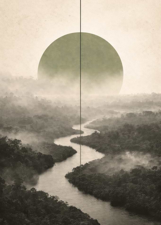 Misty River and Sun Landscape