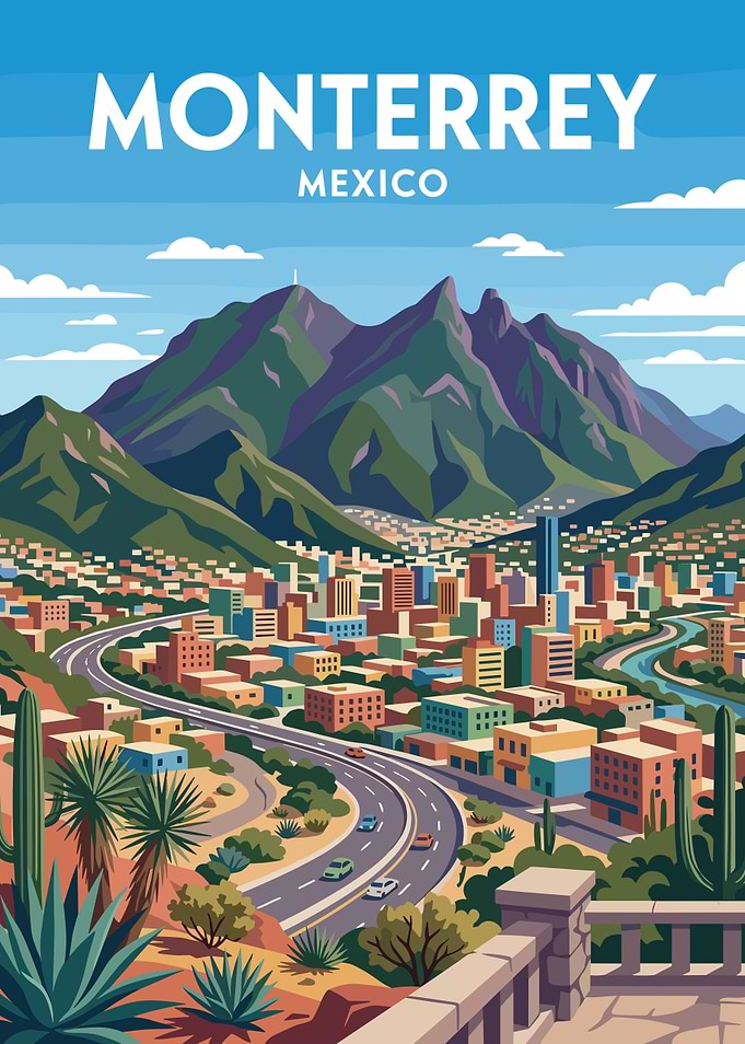 Monterrey Mexico Cityscape with Mountains