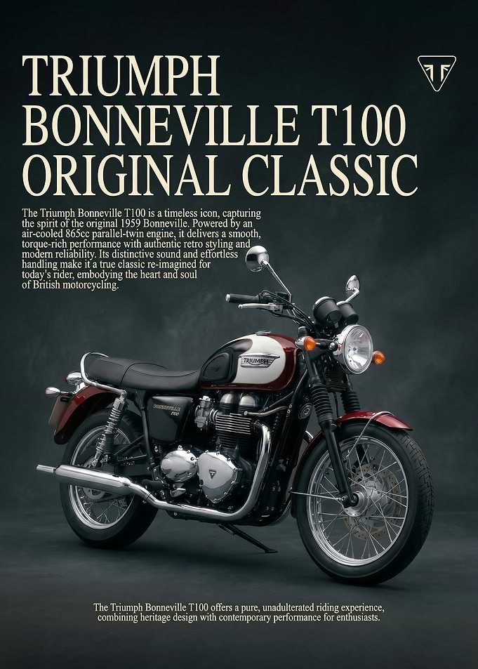sleek Triumph Bonneville T100 Motorcycle poster