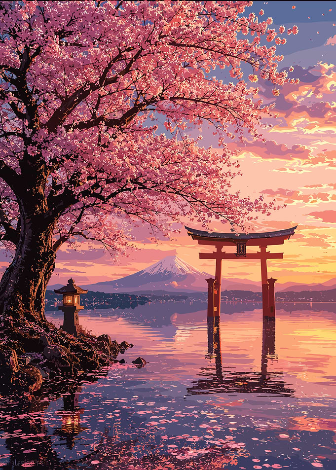 Serene Japanese Landscape at Sunset