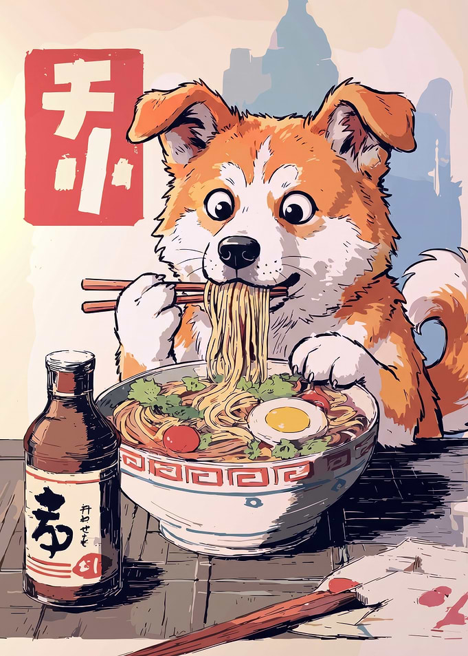 Akita Eating Ramen Japanese Style