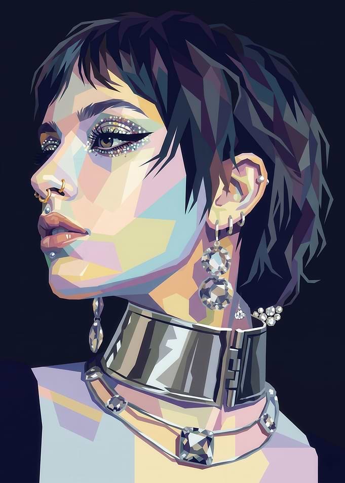 Geometric Portrait of a Woman with Glitter Makeup