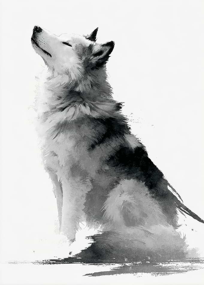 Wolf looking up in watercolor style