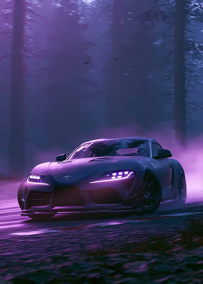 Purple Neon Supra in Misty Forest