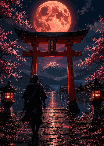 Samurai Under a Blood Moon