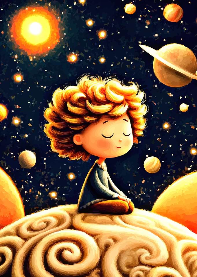 Boy Meditating in Space