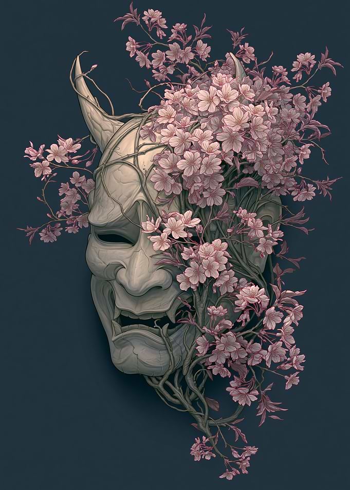 Oni Mask with Cherry Blossoms