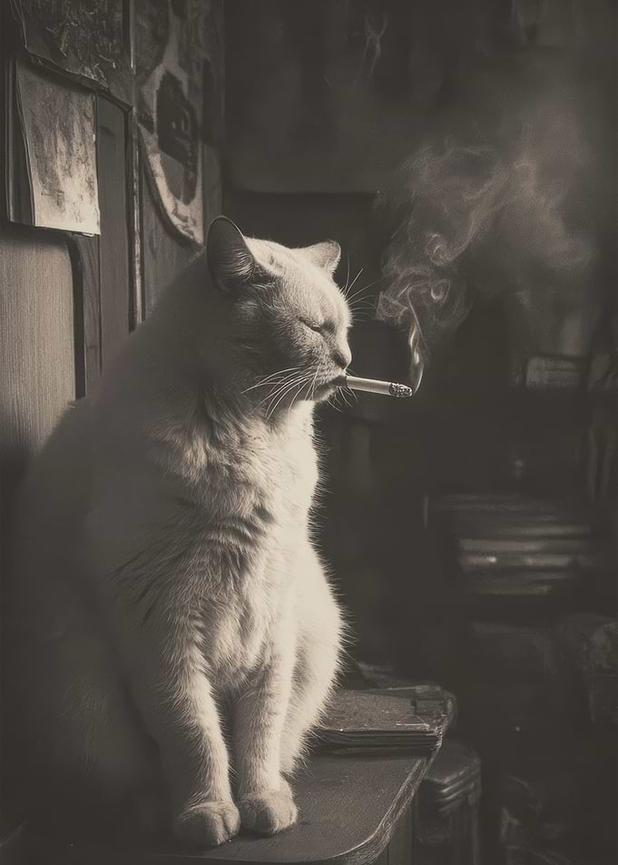 Cat smoking a cigarette
