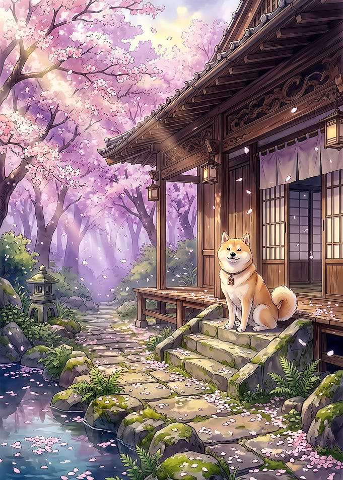 Shiba Inu at Sakura Japanese House by Stream