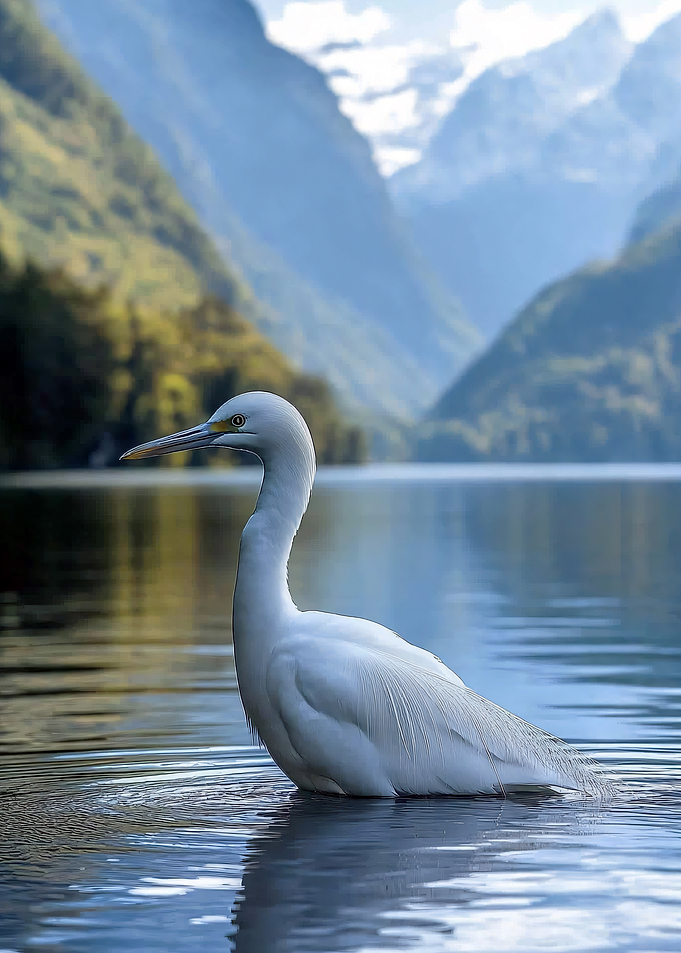 White Egret in a Serene Lake