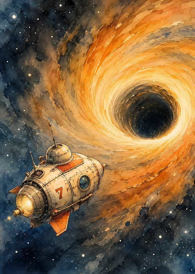 Retro Spaceship Near Black Hole