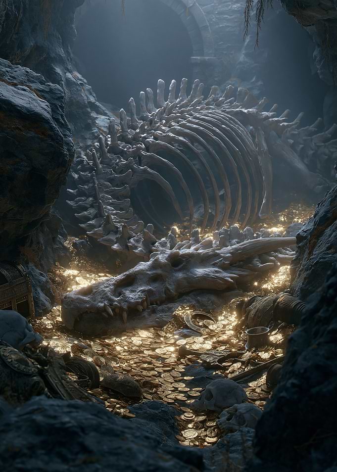 Dragon Skeleton in Treasure Hoard