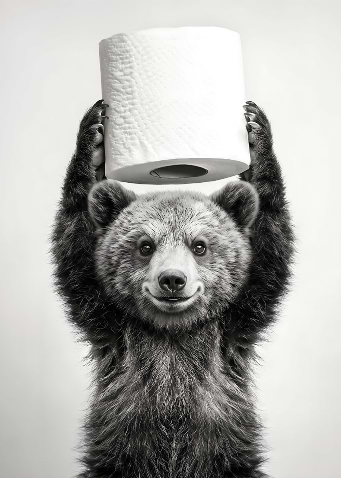 Bear Holding Toilet Paper Bathroom