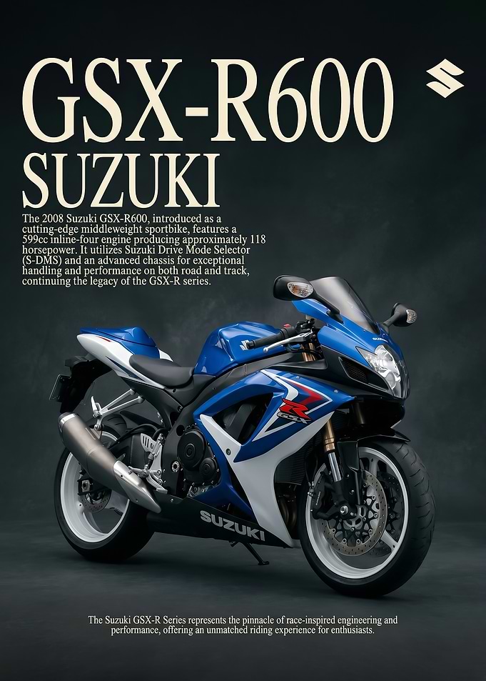 A dynamic sleek Suzuki GSX-R600 Sportbike