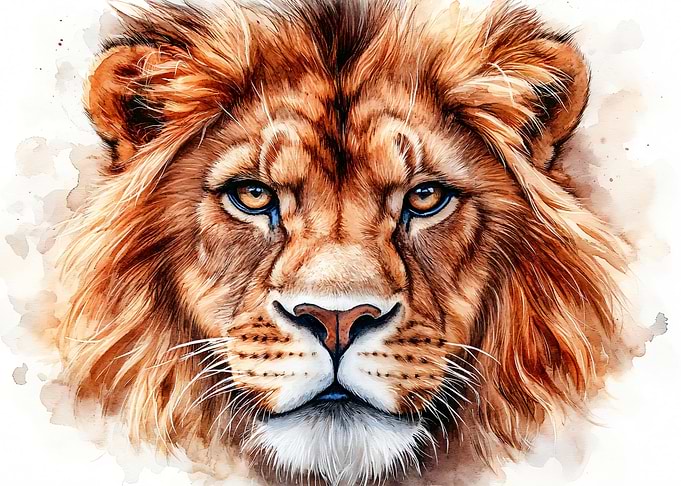 Majestic Lion Watercolor Portrait