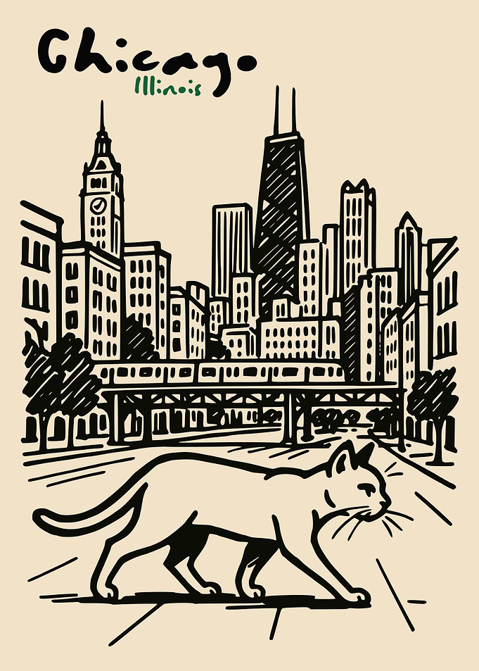 Chicago Cat and Skyline