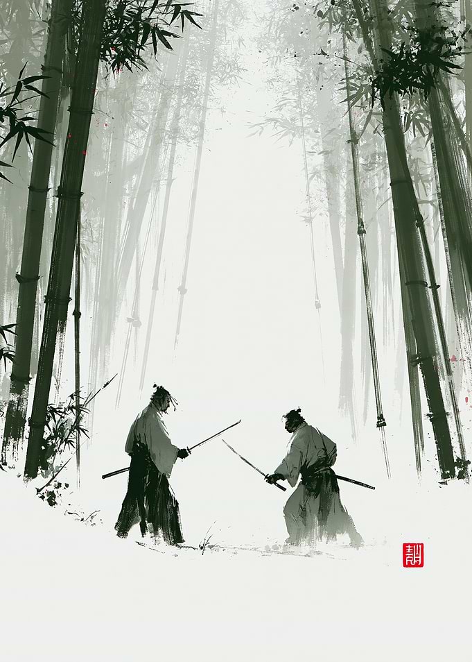 Samurai duel in a bamboo forest