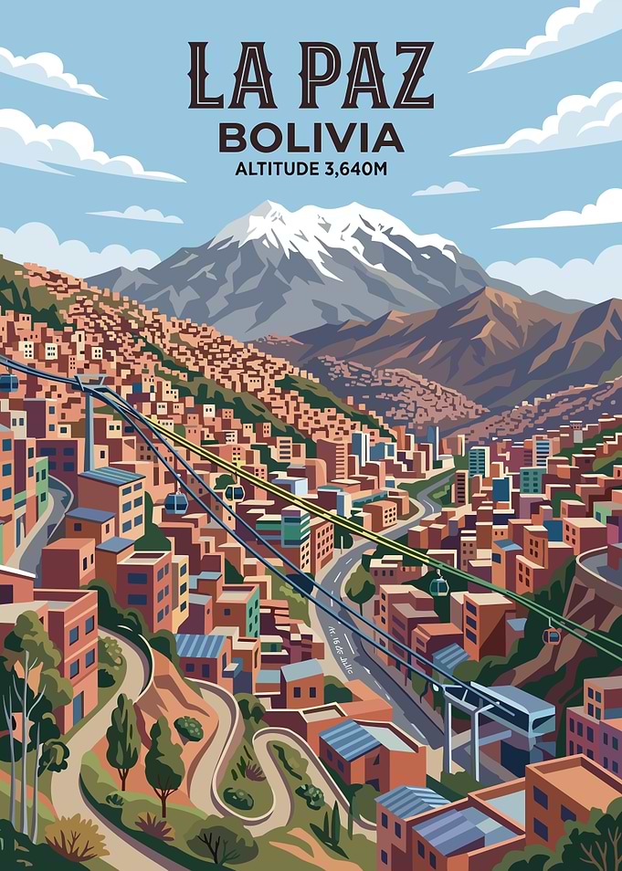 La Paz, Bolivia Cityscape with Mountains