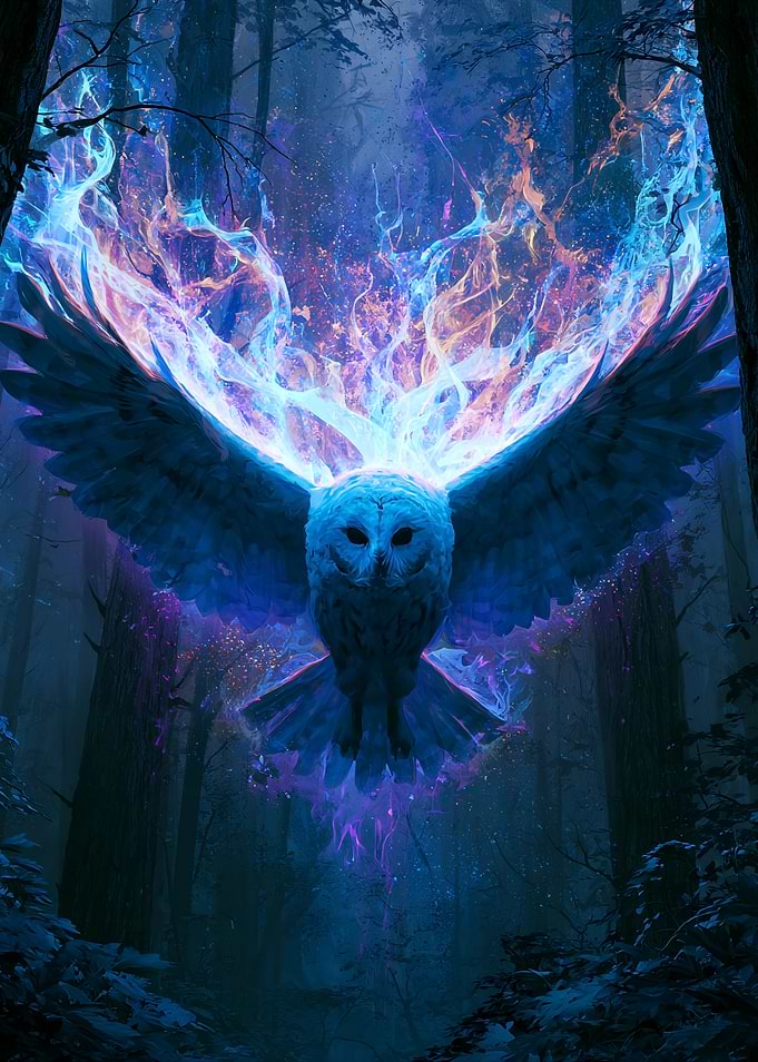 Magical Owl in a Dark Forest