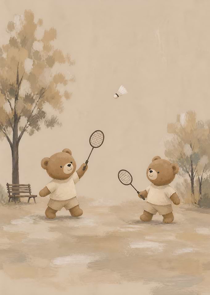 Teddy Bears Playing Badminton