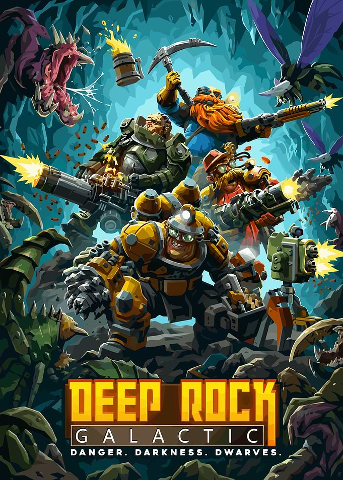 Deep Rock Galactic Dwarves Fighting Monsters