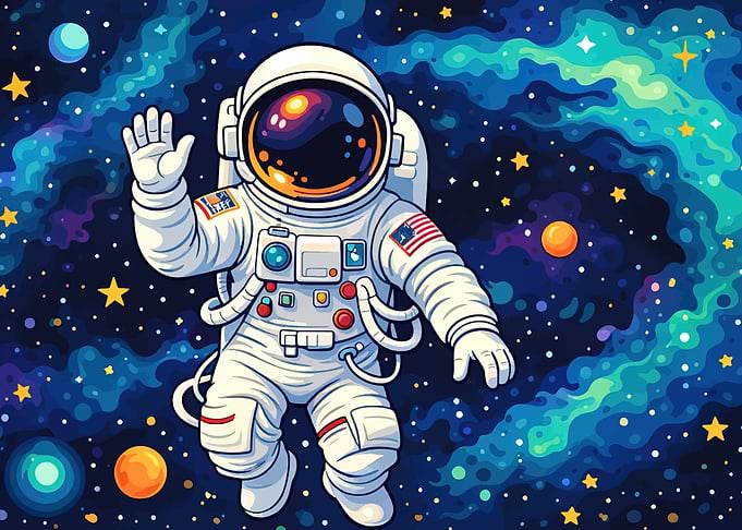 Astronaut Waving in Space