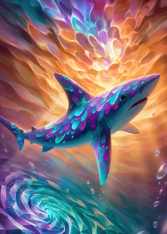 Psychedelic Shark in Abstract Ocean