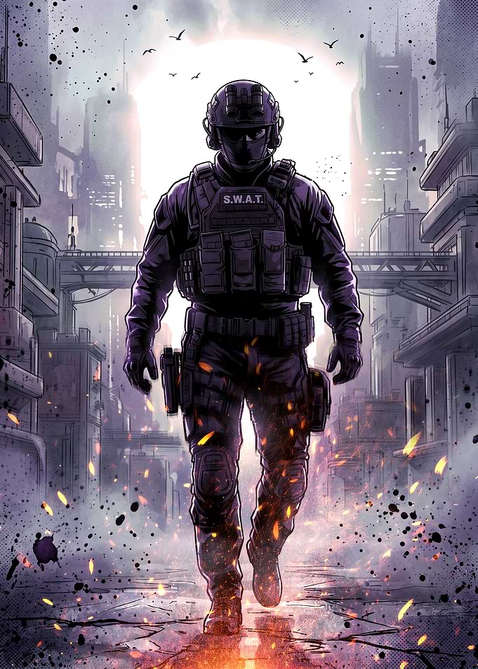 SWAT Officer in a Burning City