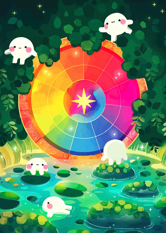 Cute Ghosts and Color Wheel in Nature