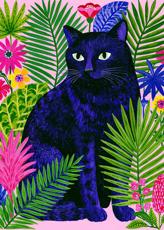 Black Cat in Tropical Jungle