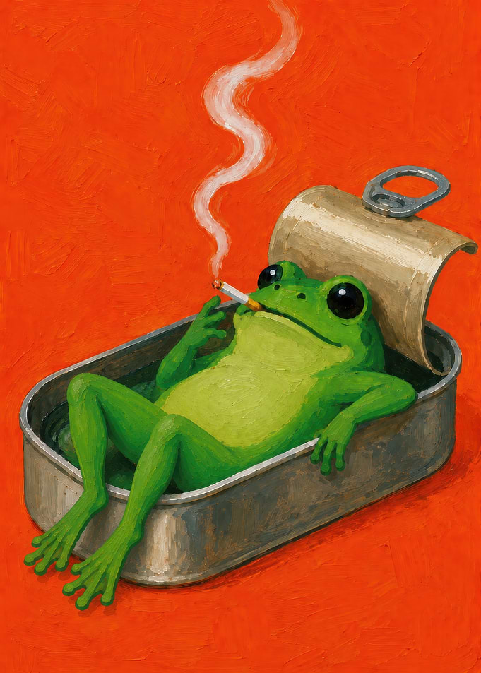 Frog Smoking in a Sardine Can