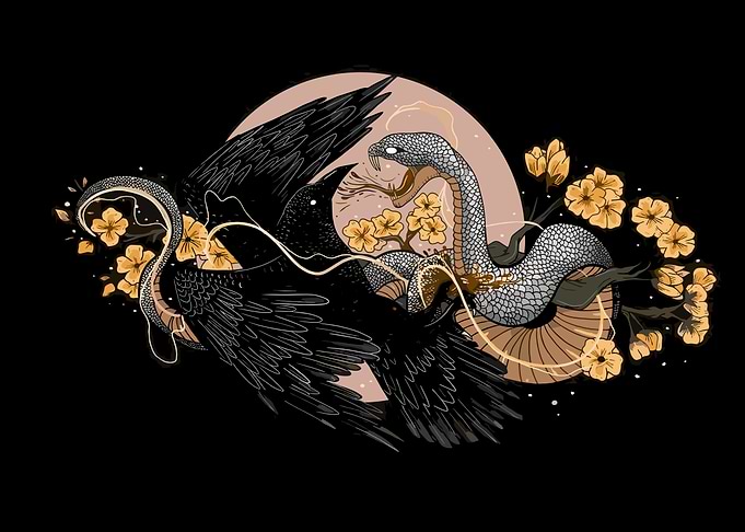 Raven and Snake with Flowers