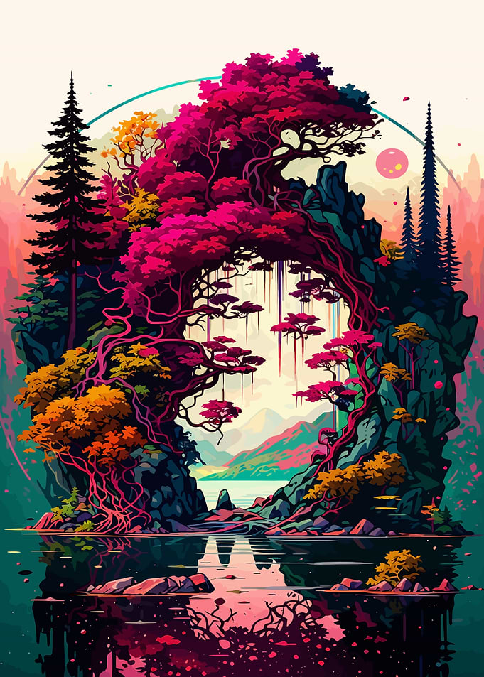 Enchanted Forest Archway Over Water