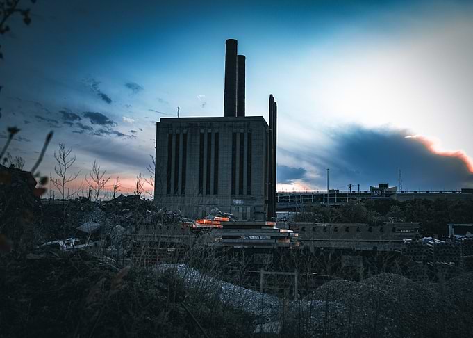 Abandoned Power Plant at Dusk