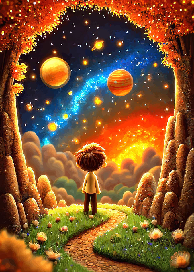 Boy Gazing at Cosmic Landscape