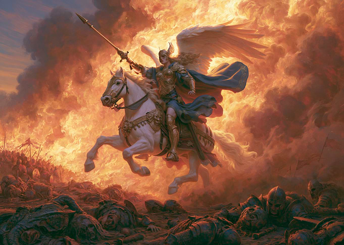 Angel Warrior on Horseback in Battle
