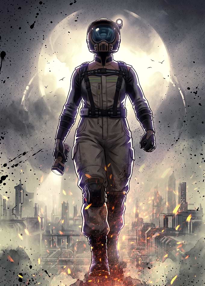 Post-Apocalyptic Explorer in Ruined City