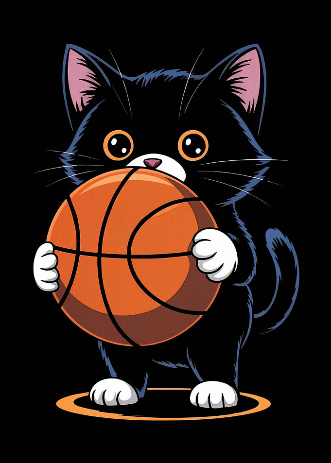 Cute Black Cat Holding Basketball