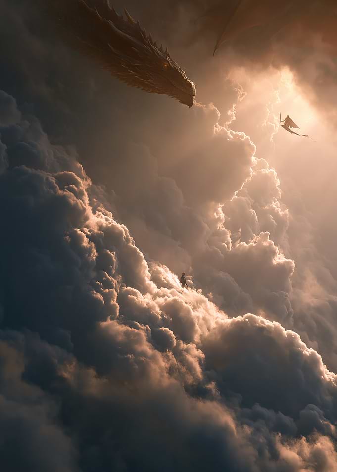 Dragon and Rider in the Clouds
