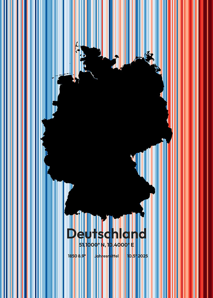 Germany – Climate History Warming Stripes Map Print