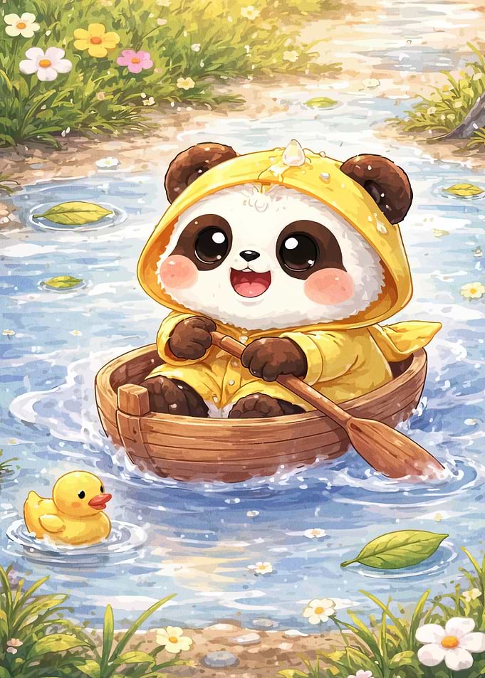 Panda in a Boat with a Duck