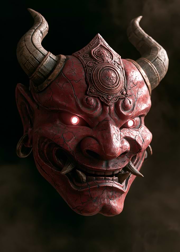 Red Oni Mask with Glowing Eyes