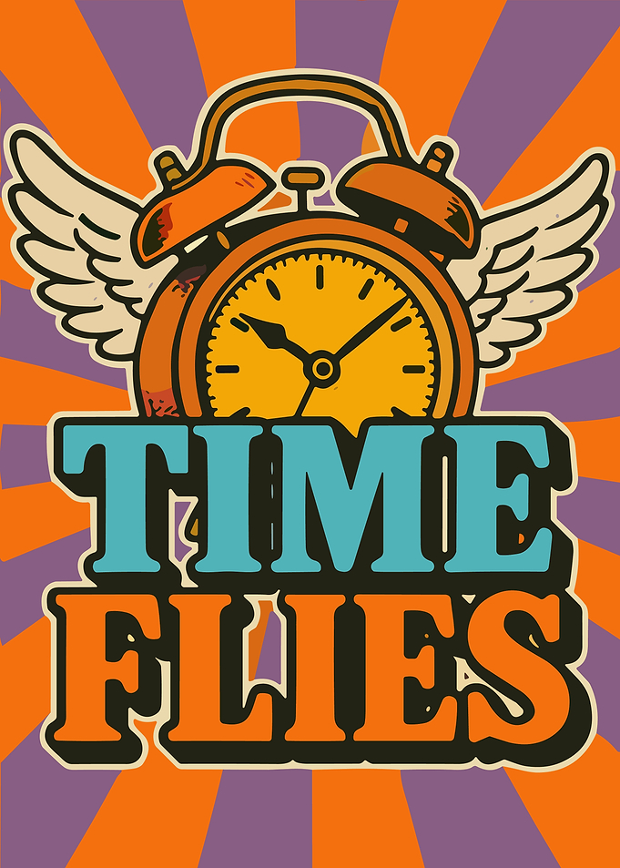 Time Flies Retro Clock Poster Vintage Typography Wall Art
