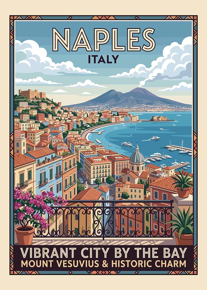 Naples Italy Vintage Travel Poster