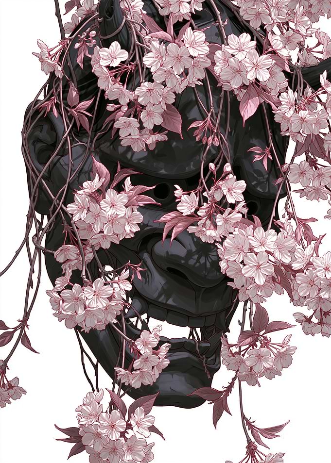 Dark Mask with Cherry Blossoms
