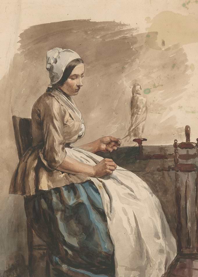 Woman spinning wool