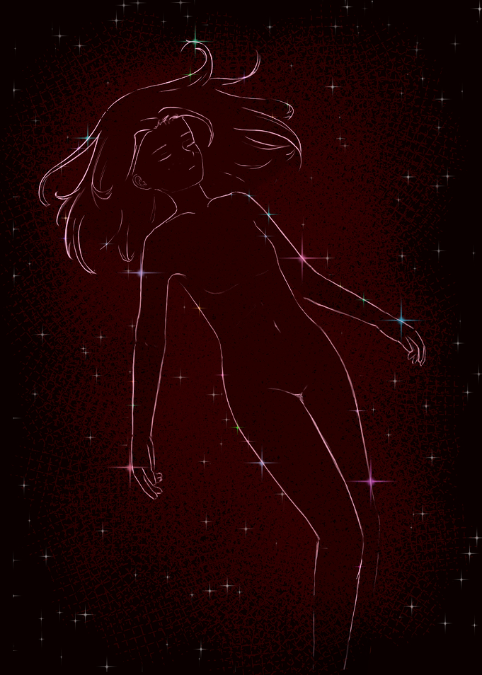 Woman floating in starry space